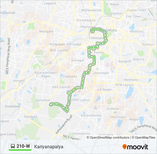 210-W bus Line Map