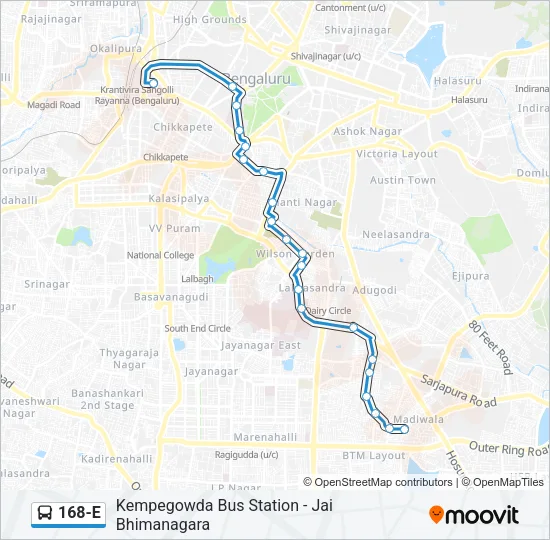 168-E Bus Line Map