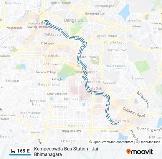 168-E Bus Line Map