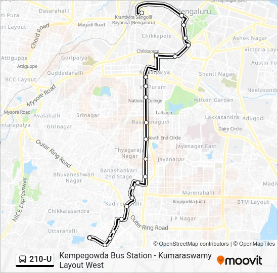 210-U Bus Line Map
