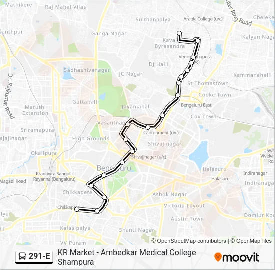 291-E Bus Line Map