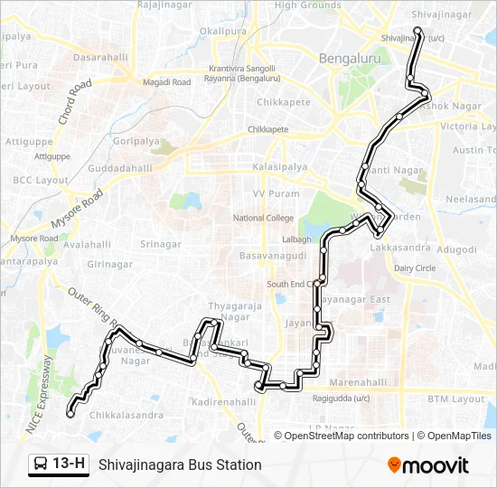 13-H Bus Line Map