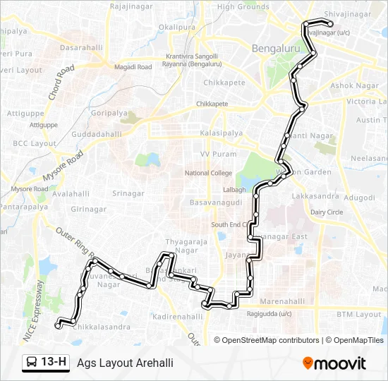 13-H Bus Line Map