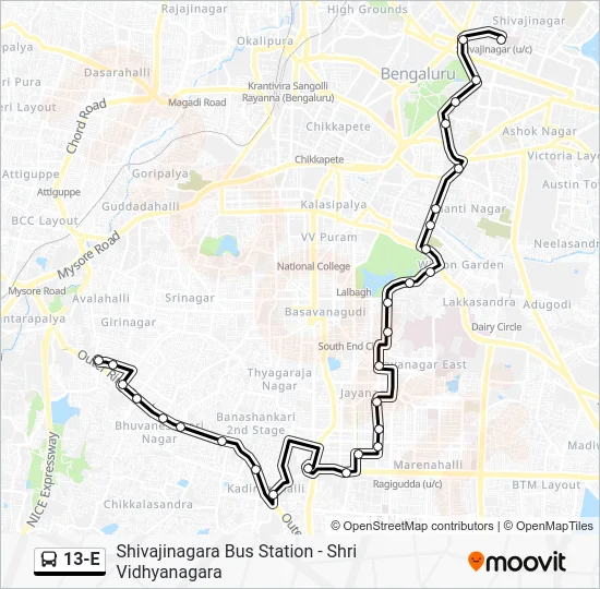 13-E Bus Line Map