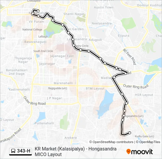 343-H Bus Line Map