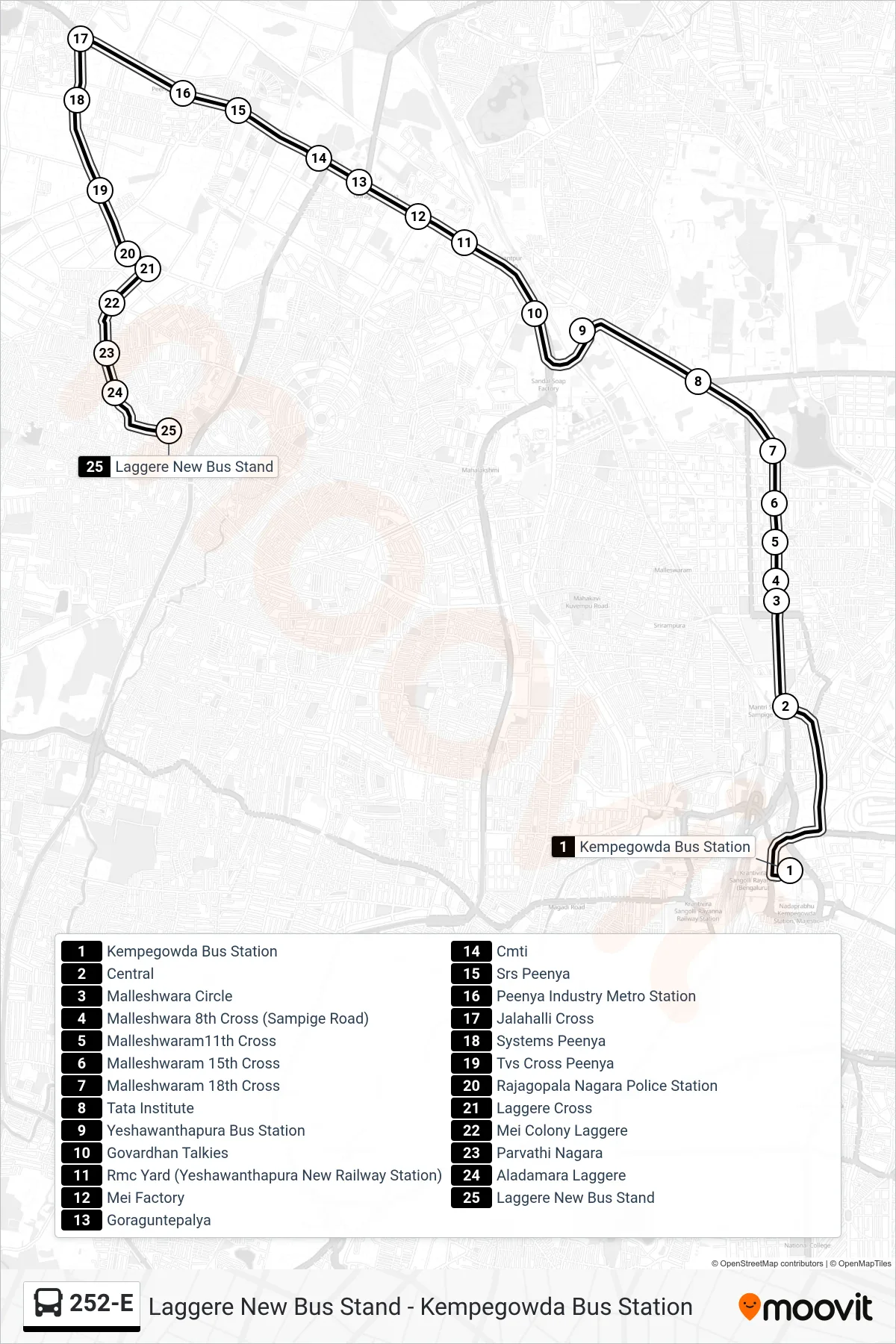 252-E bus Line (Laggere New Bus Stand) route and stops on a map