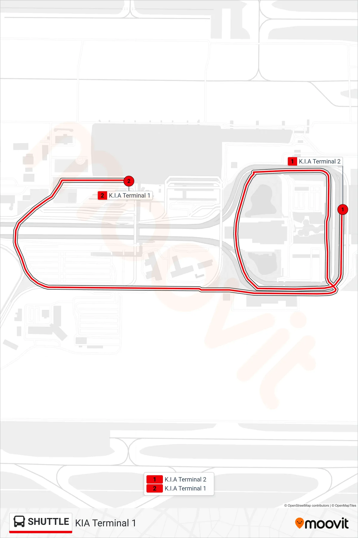 SHUTTLE bus Line (KIA Terminal 1) route and stops on a map