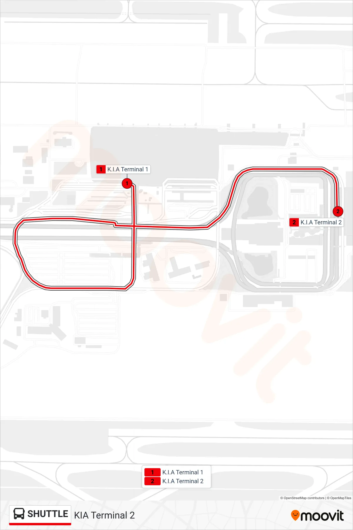 SHUTTLE bus Line (KIA Terminal 2) route and stops on a map