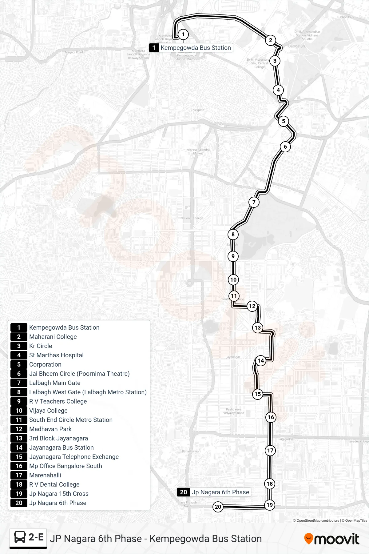 2-E bus Line (Jp Nagara 6th Phase) route and stops on a map