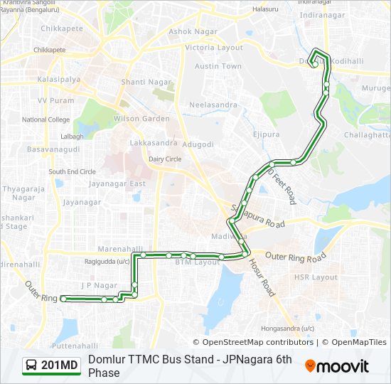 Jp Nagar 6th Phase Map 201Md Route: Schedules, Stops & Maps - Domlur Ttmc Bus Stand (Updated)