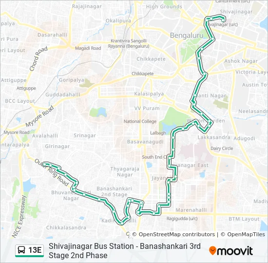 Kathriguppe Big Bazaar Map 13E Route: Schedules, Stops & Maps - Shivajinagar Bus Station (Updated)