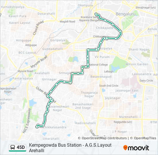 Town Hall Bangalore Map 45D Route: Schedules, Stops & Maps - Ags Layout (Updated)