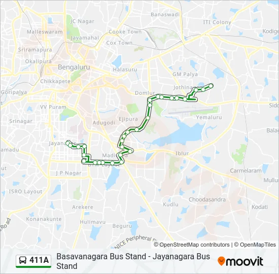 411A Bus Line Map