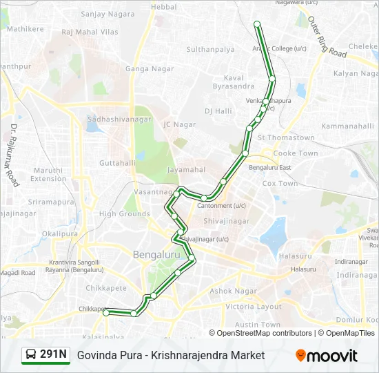 291N Bus Line Map