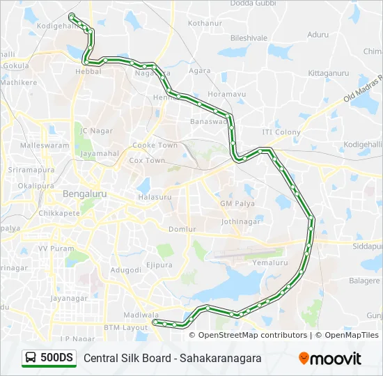 Silk Board Bangalore Map 500Ds Route: Schedules, Stops & Maps - Sahakara Nagara (Updated)