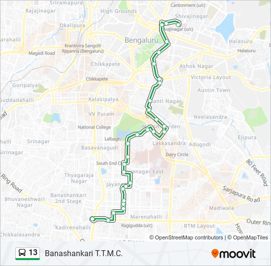 13 Route: Schedules, Stops & Maps - Banashankari T.T.M.C. (Updated)