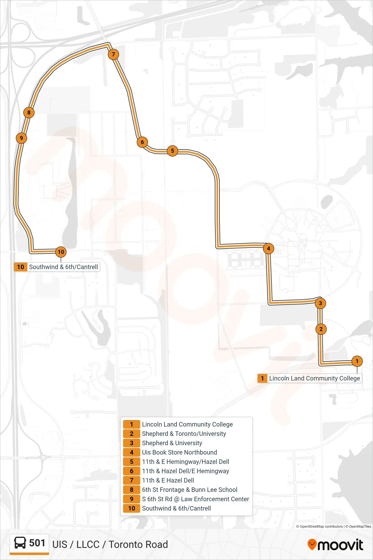 501 bus Line (501 Lake Pointe) route and stops on a map