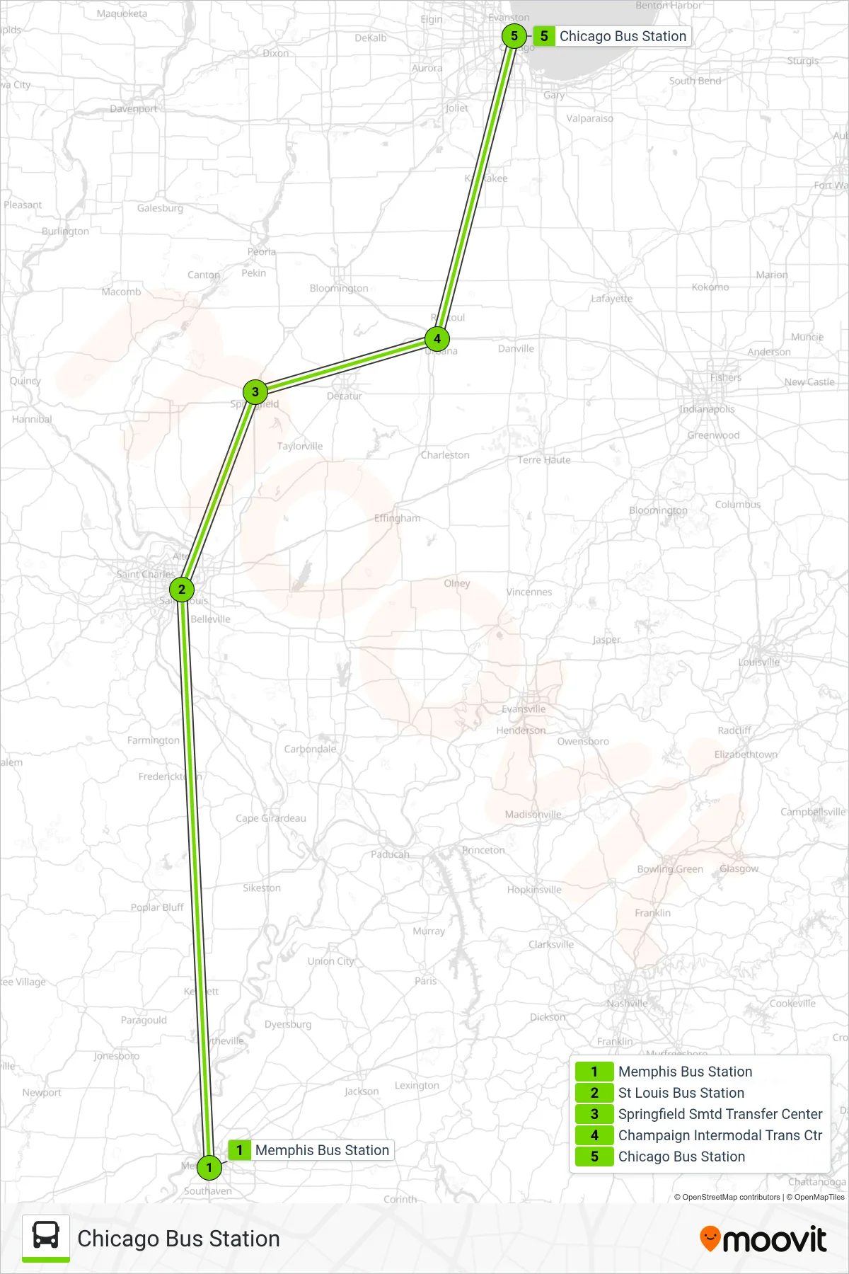 FLIXBUS 2510 bus Line (Chicago Bus Station) route and stops on a map