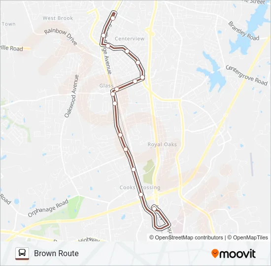 BROWN ROUTE Bus Line Map