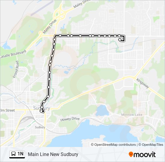 Plan de la ligne 1N de bus