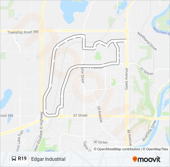 Plan de la ligne R19 de bus