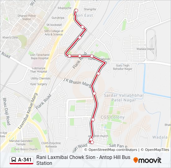 A-341 bus Line Map