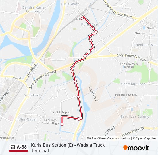 A-58 bus Line Map