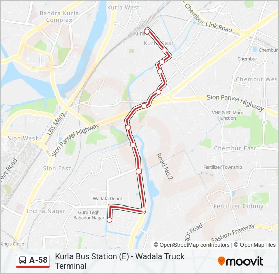 A-58 Bus Line Map