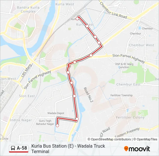 A-58 Bus Line Map