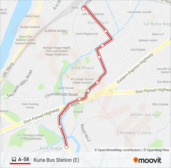 A-58 Bus Line Map