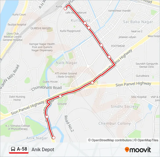 A-58 Bus Line Map