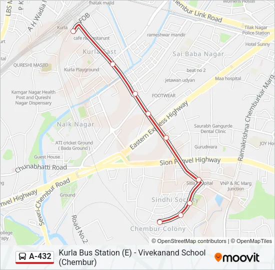 A-432 Bus Line Map