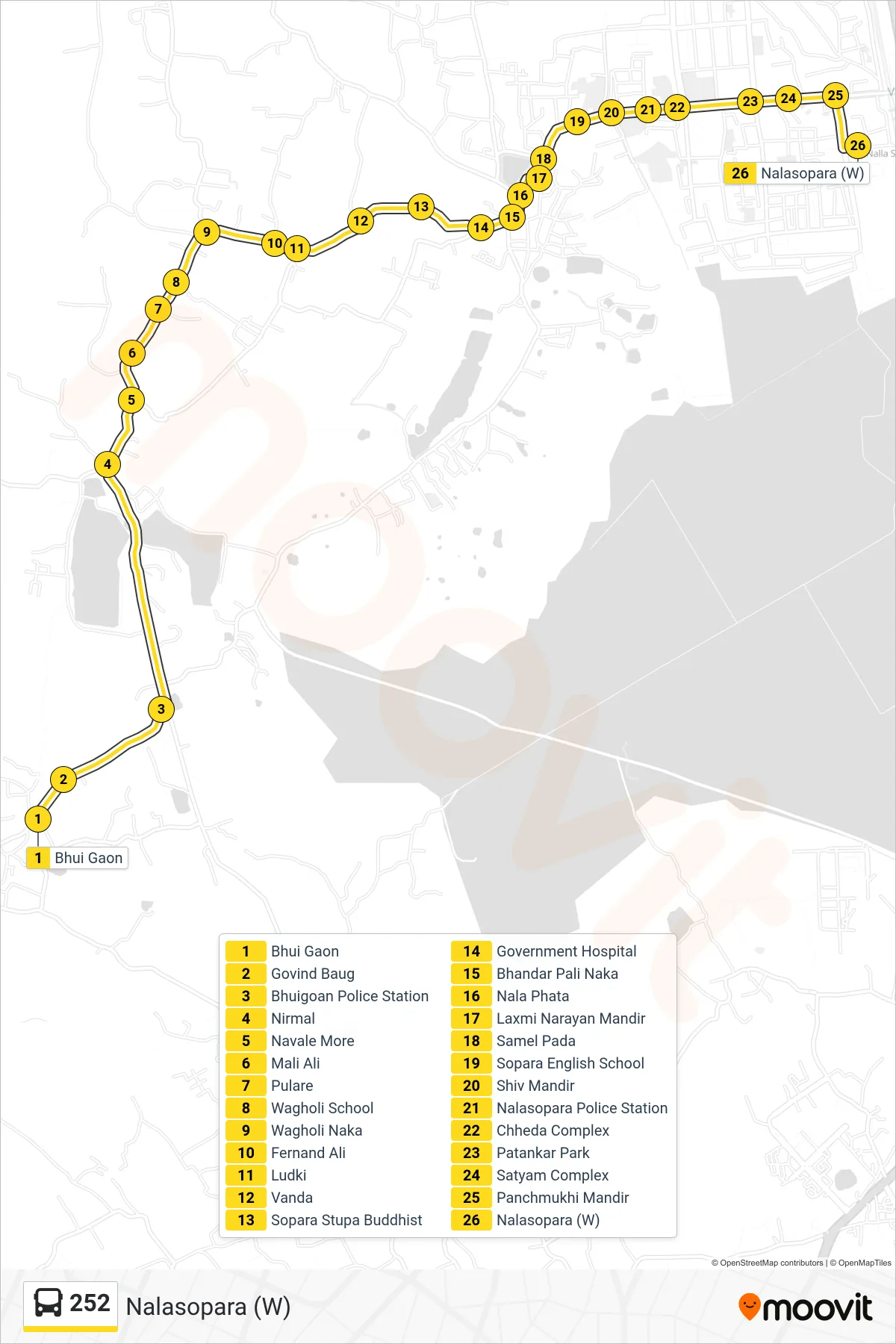 252 bus Line (Nalasopara (W)) route and stops on a map
