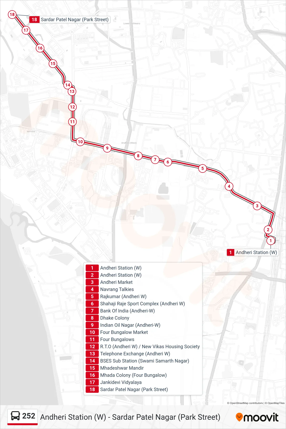 252 bus Line (Sardar Patel Nagar (Park Street)) route and stops on a map