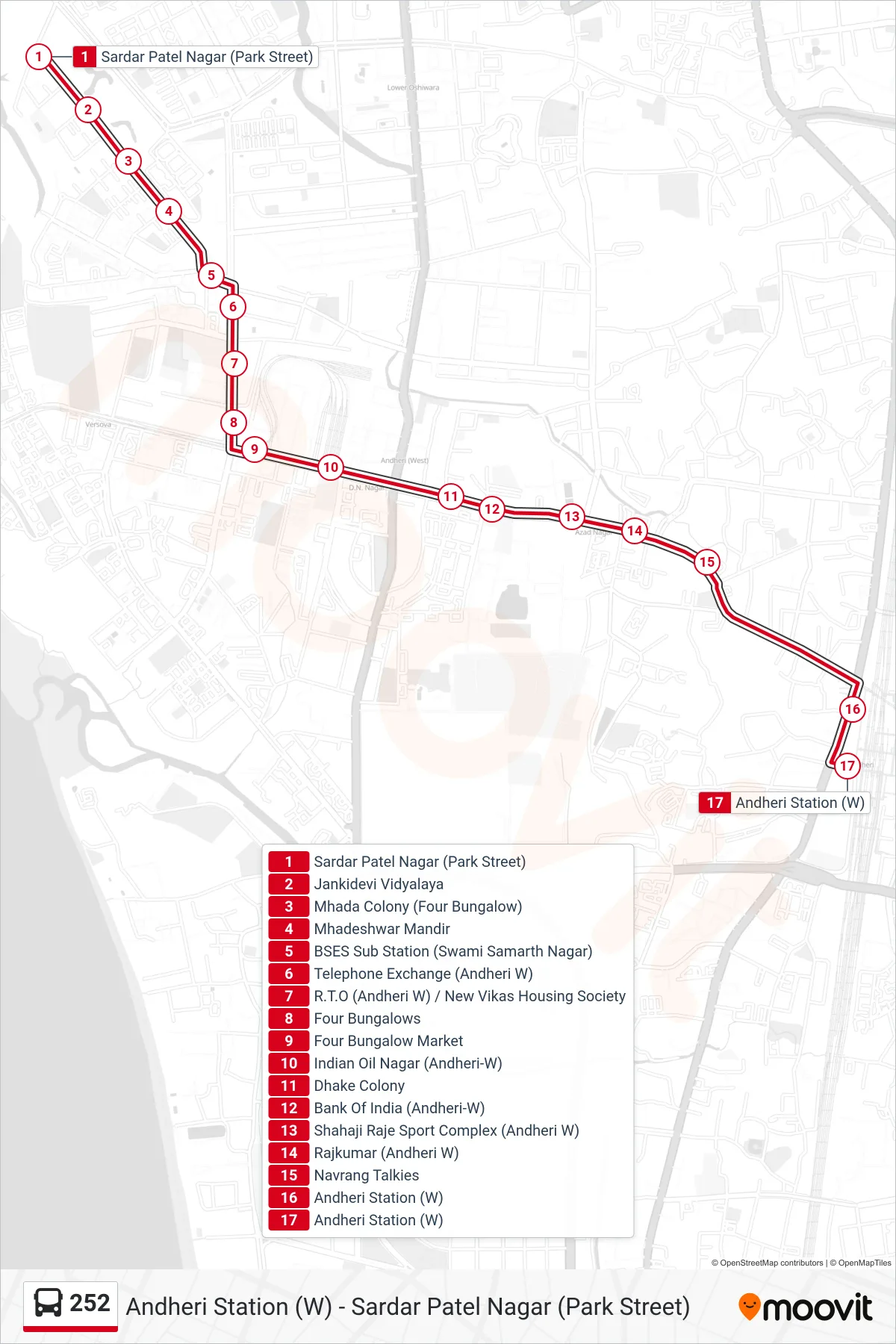 252 bus Line (Andheri Station (W)) route and stops on a map