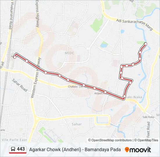 443 Bus Line Map