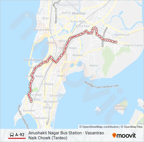 A-92 Bus Line Map