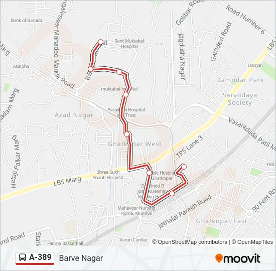 A-389 Bus Line Map