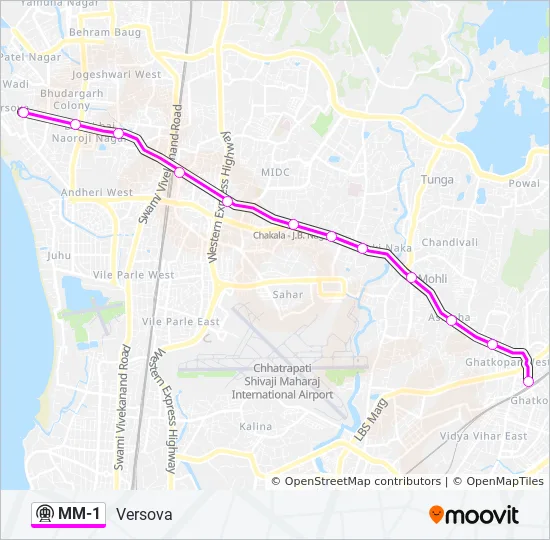 Mumbai Metro Line 12 Route Map Mm1 Route: Schedules, Stops & Maps - Versova (Updated)