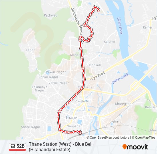 52B bus Line Map