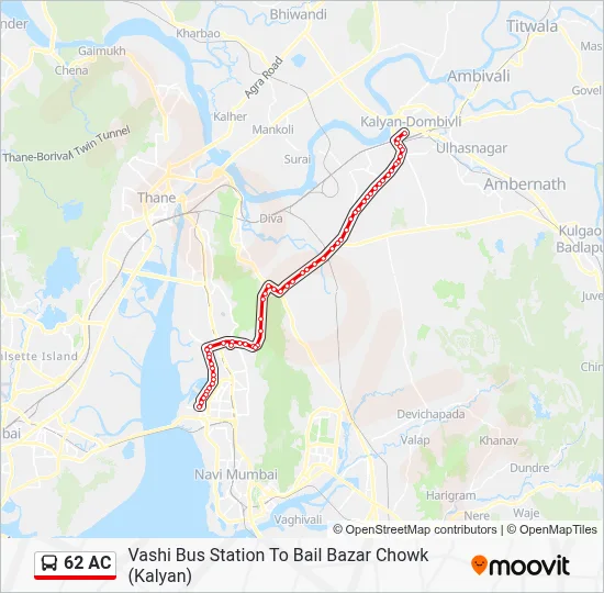 Upcoming Map 62 AC Route: Schedules, Stops & Maps - Bail Bazar Chowk (Kalyan) (Updated)