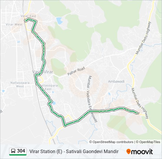 Mumbai To Delhi Bus Route Map 304 Route: Schedules, Stops & Maps - Virar (E) (Updated)