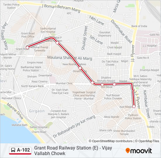 A-102 bus Line Map