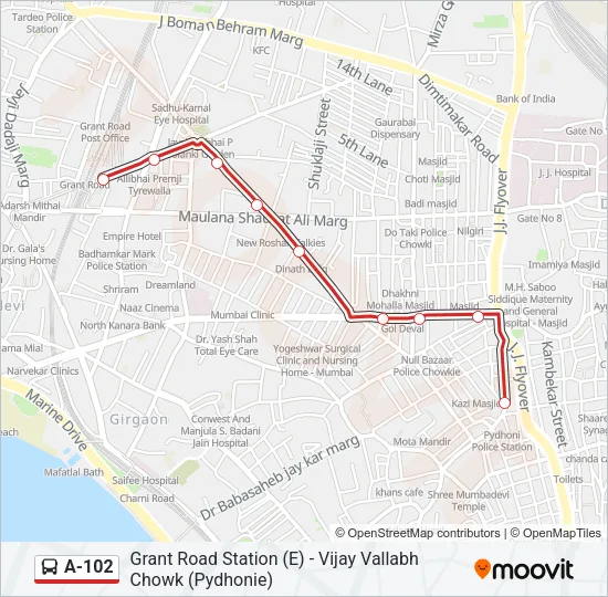 A-102 Bus Line Map