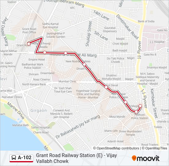 A-102 bus Line Map