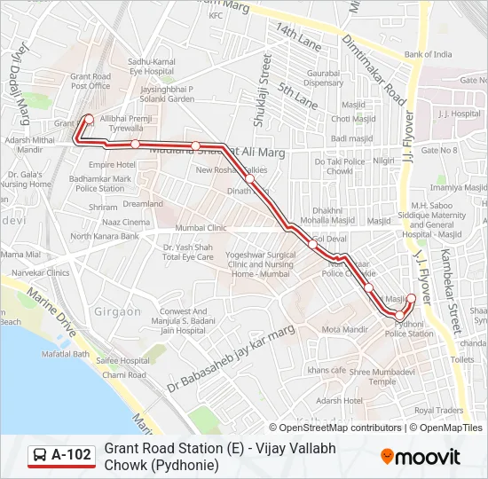 A-102 Bus Line Map