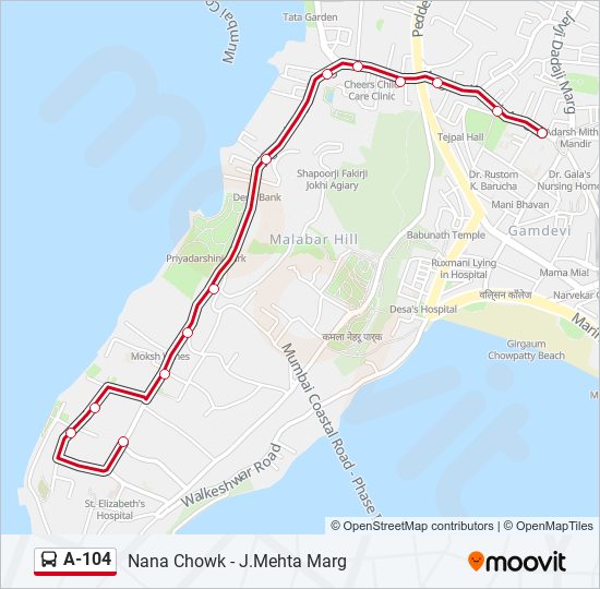 A-104 bus Line Map