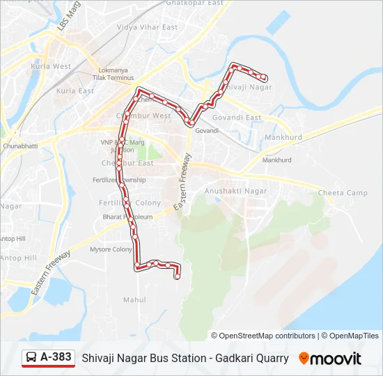 A-383 Bus Line Map