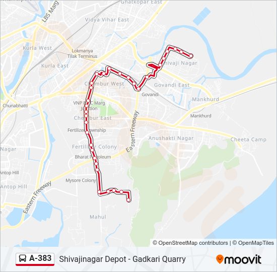 A-383 bus Line Map