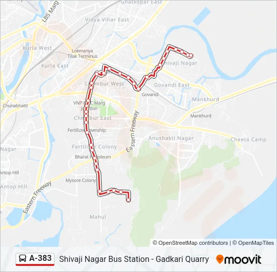 A-383 Bus Line Map